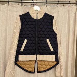 Veronica Beard Navy Quilted Vest with Ceeam Knit Sleeves